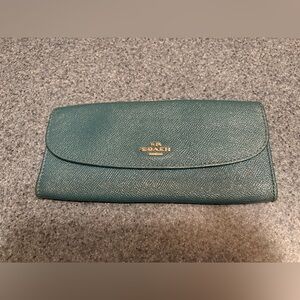 Coach Teal with Sparkles Textured Leather Wallet